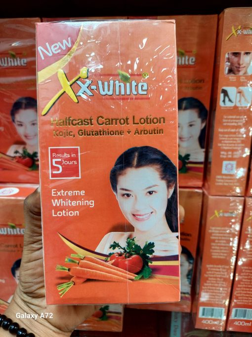 XX WHITE HALFCAST CARROT  LOTION KOJIC GLUTATHIONE +ALPHA ARBUTIN 400ml