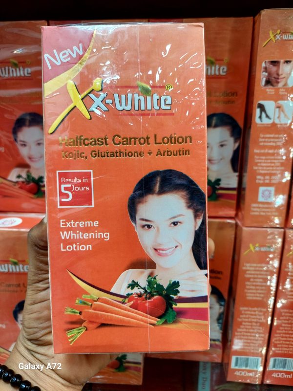 XX WHITE HALFCAST CARROT  LOTION KOJIC GLUTATHIONE +ALPHA ARBUTIN 400ml