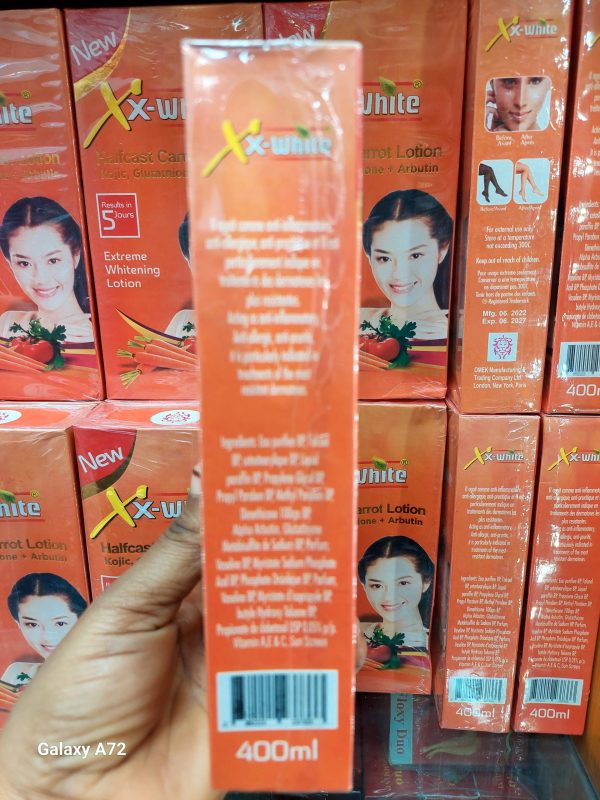 XX WHITE HALFCAST CARROT  LOTION KOJIC GLUTATHIONE +ALPHA ARBUTIN 400ml - Image 2