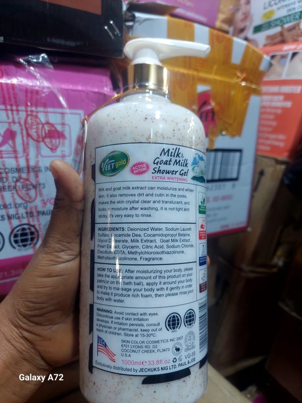 VEETGOLD MILK & GOAT MILK SHOWER GEL EXTRA WHITENING spf25 1000ml - Image 2