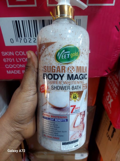 VEETGOLD SUGAR & MILK BODY MAGIC SUPER WHITENING SHOWER BATH FACE & BODY SPF45 1000ml