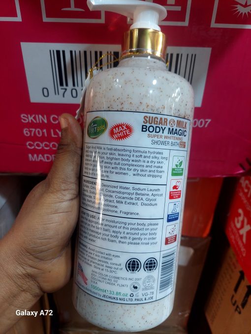 VEETGOLD SUGAR & MILK BODY MAGIC SUPER WHITENING SHOWER BATH FACE & BODY SPF45 1000ml - Image 2