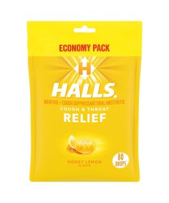 HALLS Relief Honey Lemon Cough Drops, Economy Pack, 80 Drops