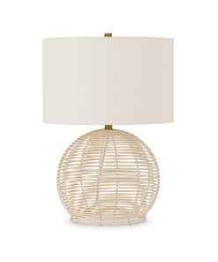Evelyn&Zoe 21_ Coastal Rattan Table Lamp with White Drum Linen Shade