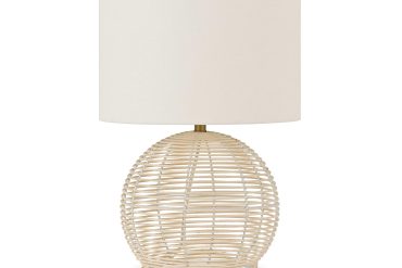 Evelyn&Zoe 21_ Coastal Rattan Table Lamp with White Drum Linen Shade