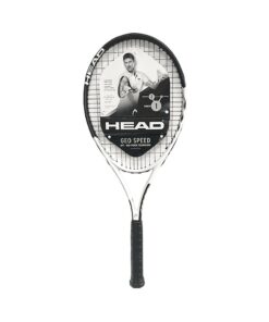 Geo Speed Adult Tennis Racquet, Pre-Strung, Black_White, 10.4 oz. Weight, 105 Sq. in. Racquet Head Size