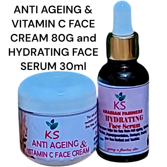 ANTIAGEING VITAMIN C FACE CREAM 80G and HYDRATING FACE SERUM 30ML to Clear Wrinkles,Premature Ageing