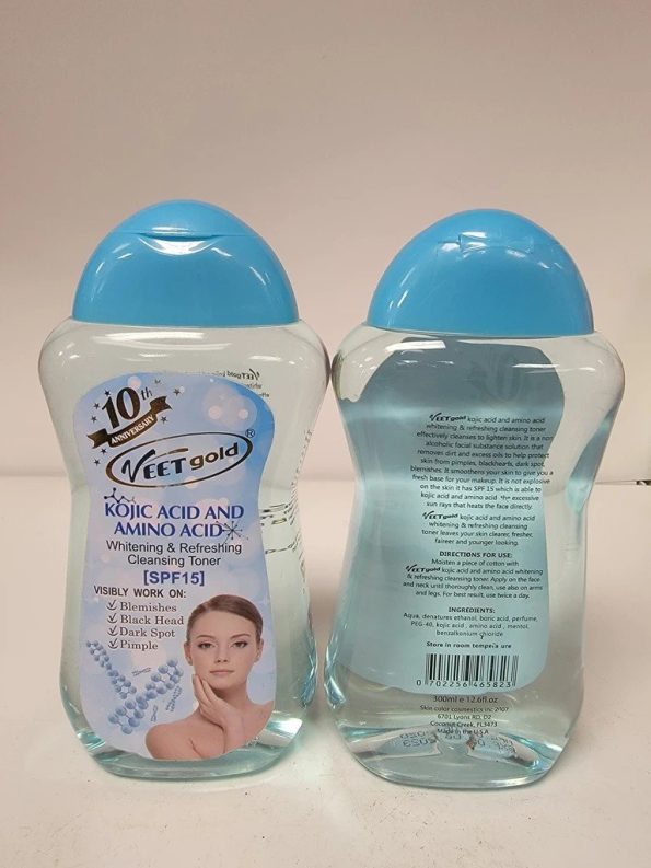 VEETGOLD KOJIC AND AMINO ACID WHITENING & REFRESHING TONER CLEANSER SPF15 300ml