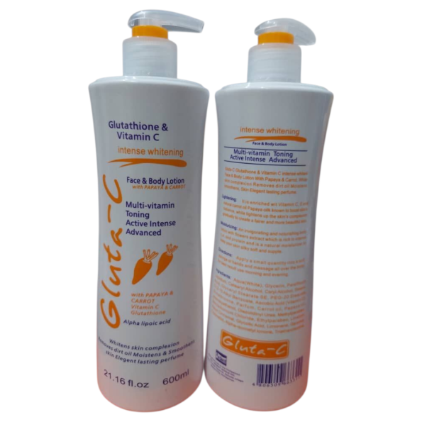 GLUTA C GLUTATHIONE & VITAMIN C INTENSE WHITENING FACE & BODY LOTION with PAPAYA CarrotAlpha ARBUTIN 600ML